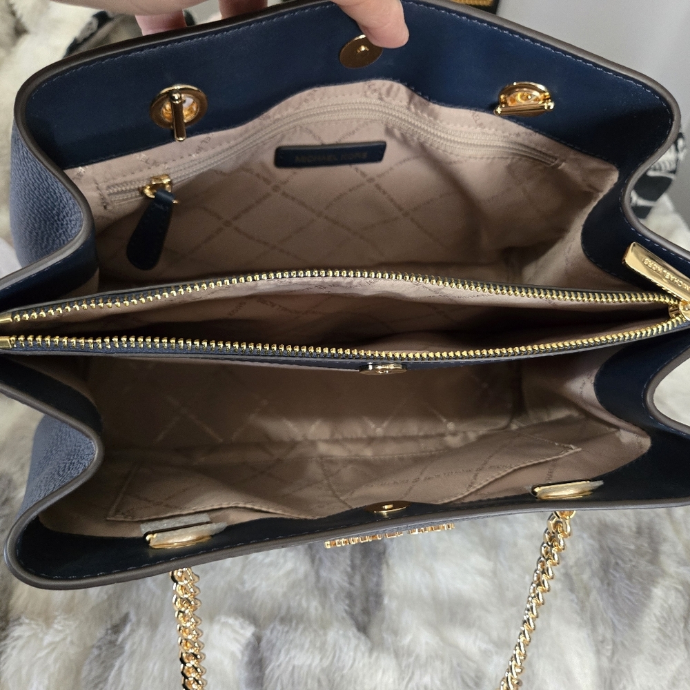 Navy Michael Kors Teagen Chain Shoulder Bag & Wallet Set - Picture 14 of 16